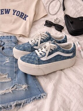 Vans Blue Woven Denim Platform Sneakers for Women